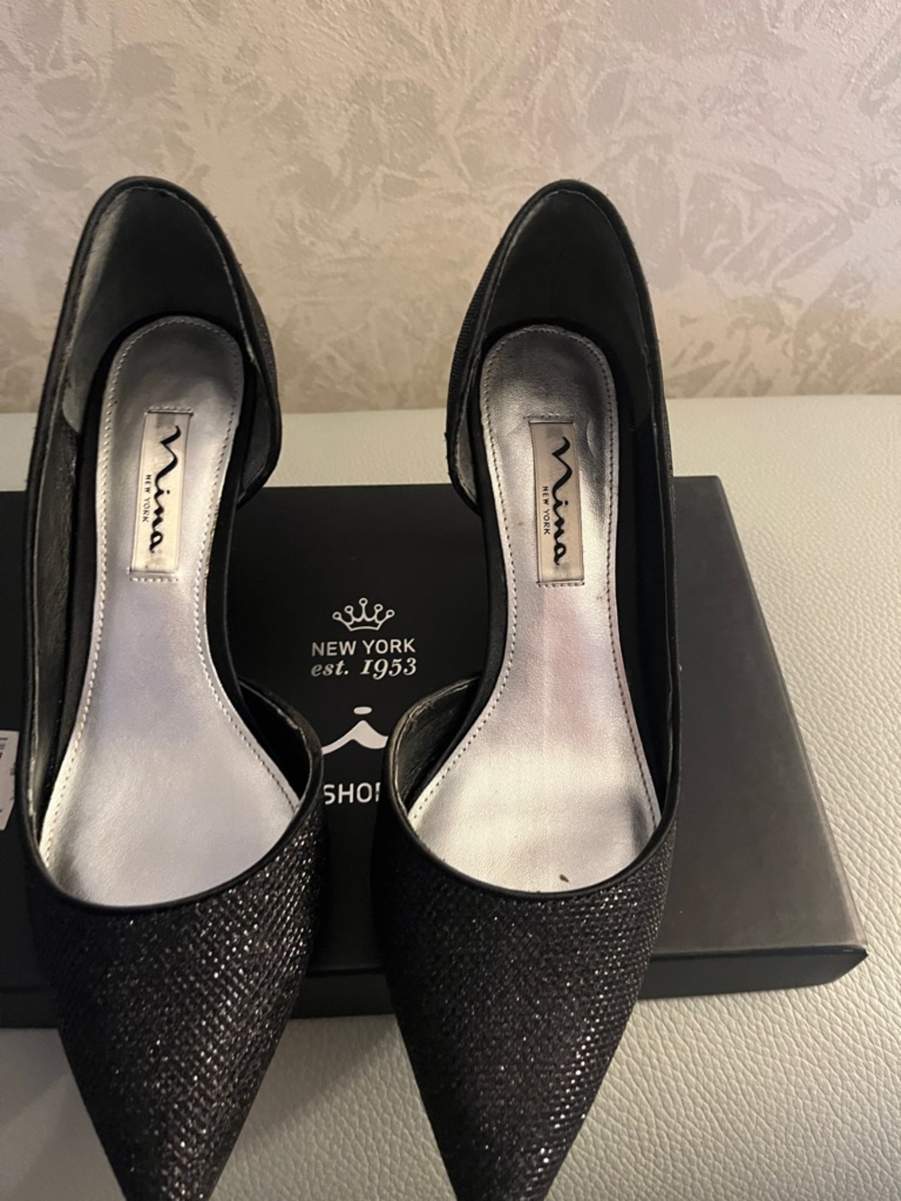 Nina Black Sparkle Pointed-Toe D'Orsay Pumps